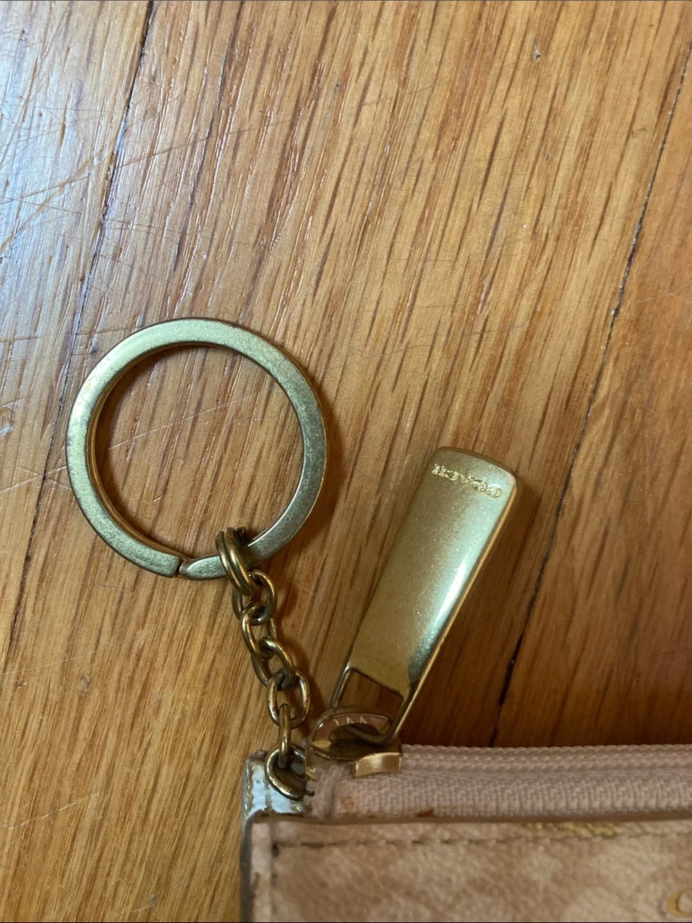 Coach Cream Card Case with Gold Heart Print and Keyring